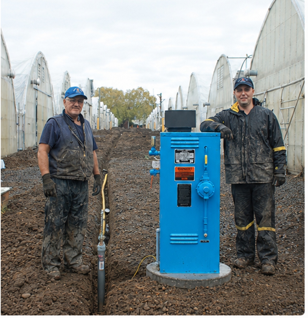 McMinnville Gas technicians installing systems at Willamette Valley greenhouses